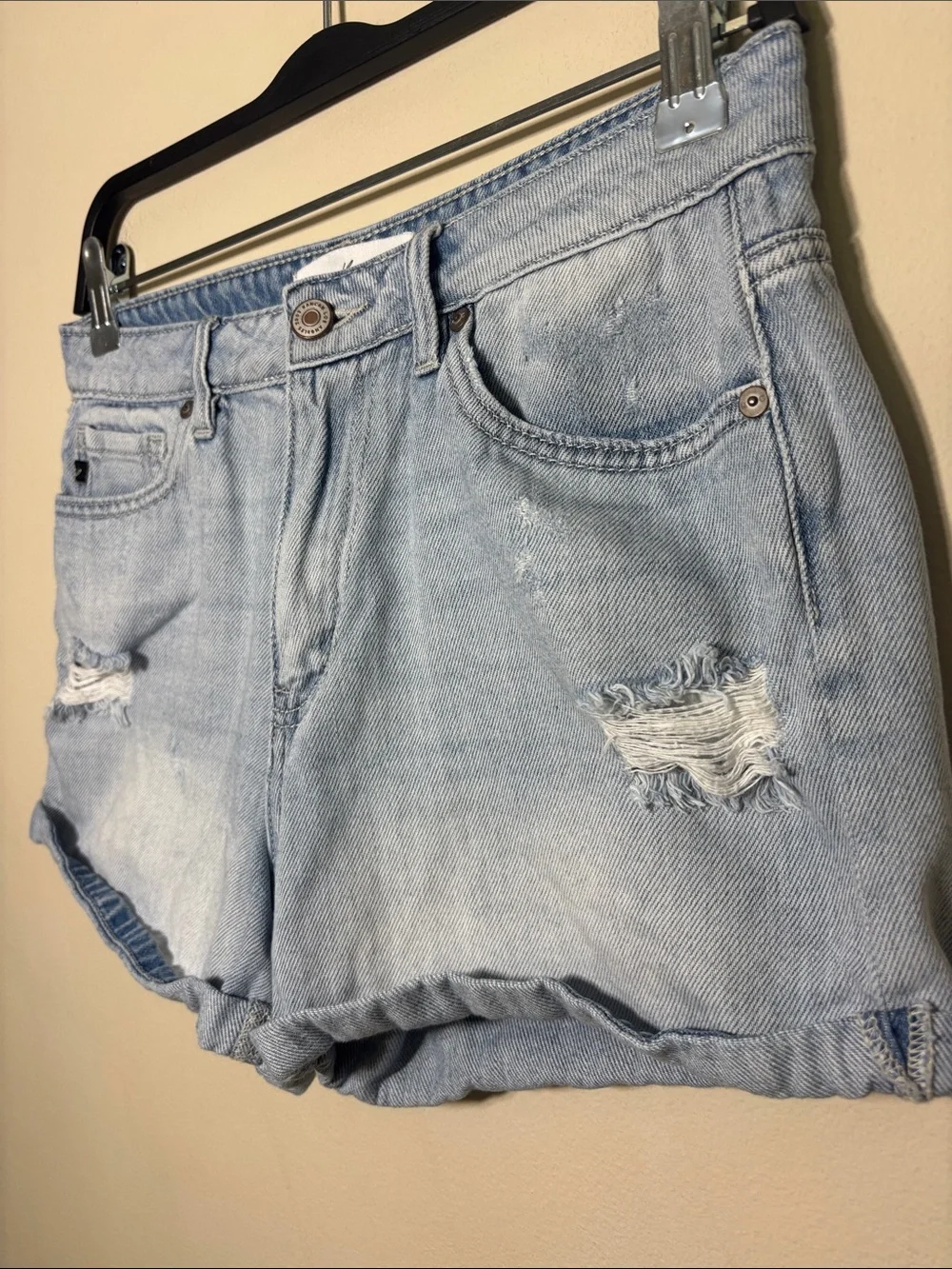 KanCan Light Blue Distressed Roll-Hem Jean Shorts